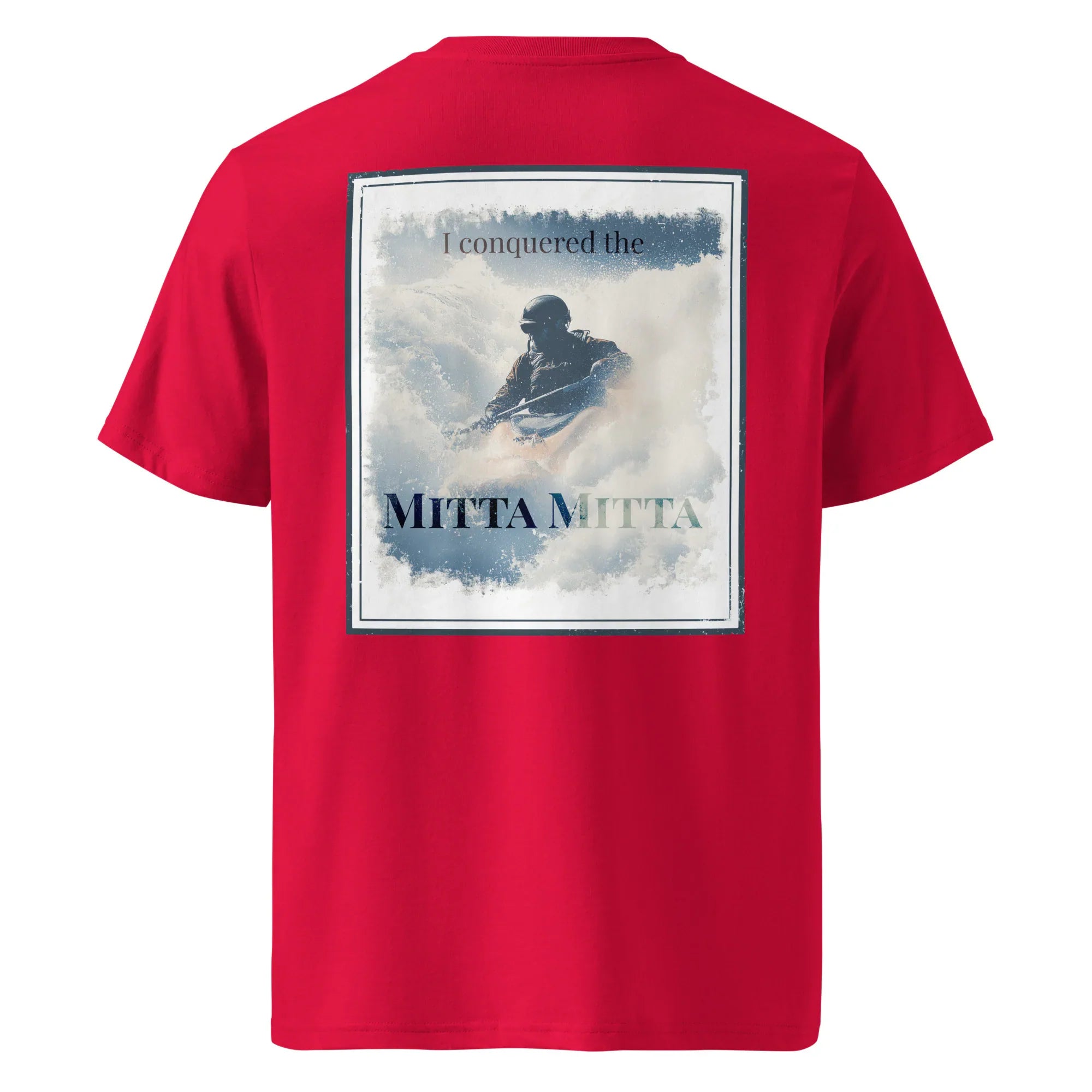 Organic Tee (Red) - back graphic print with “I conquered the Mitta Mitta”