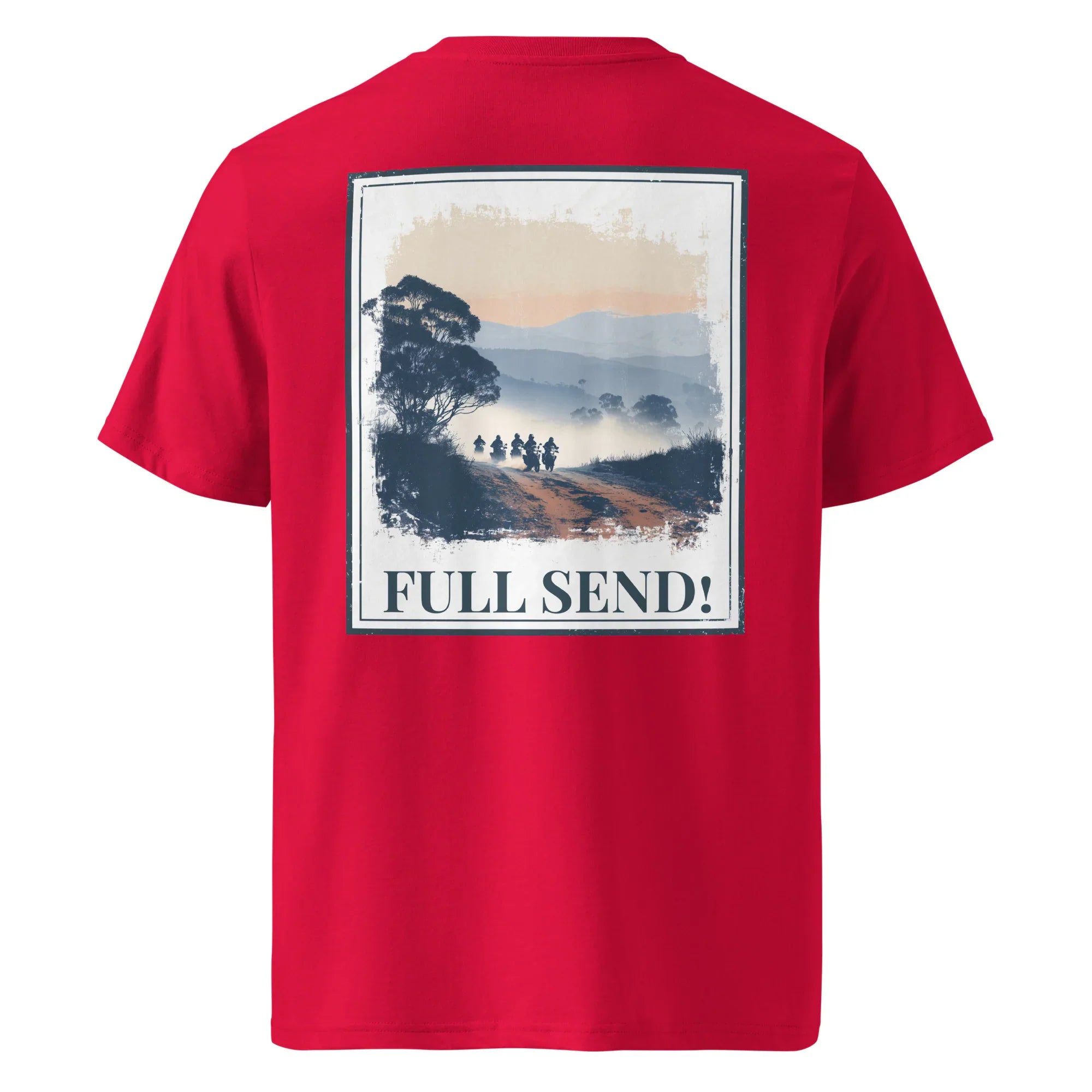 Organic Tee Rot, back graphic with “FULL SEND!” text