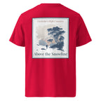 Organic T-shirt, red, back graphic print with snowy landscape in framed panel