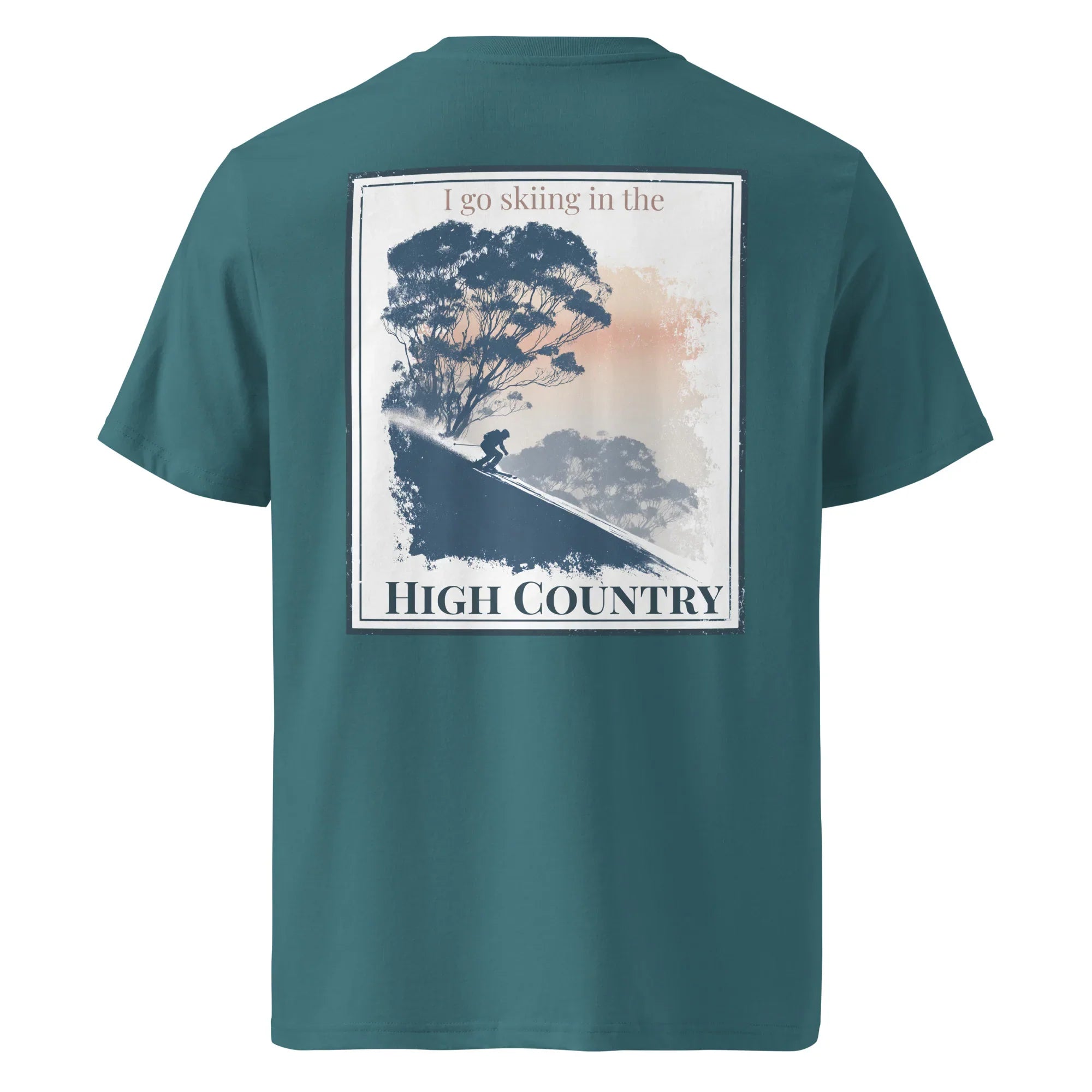 Organic Tee Dunkelgrün/Teal mit Rückendruck „High Country“