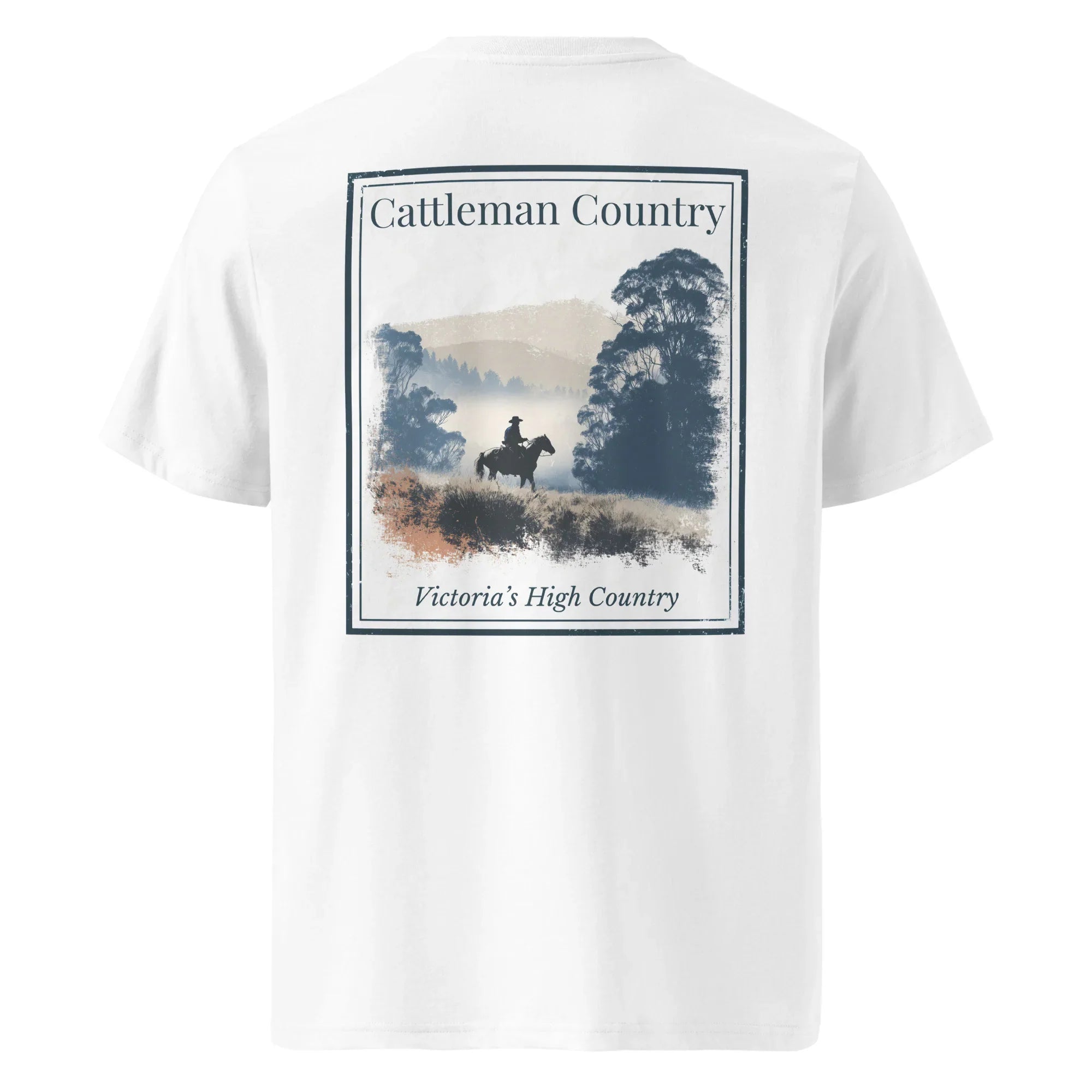 Organic Cattleman Country tee in white, large back graphic print