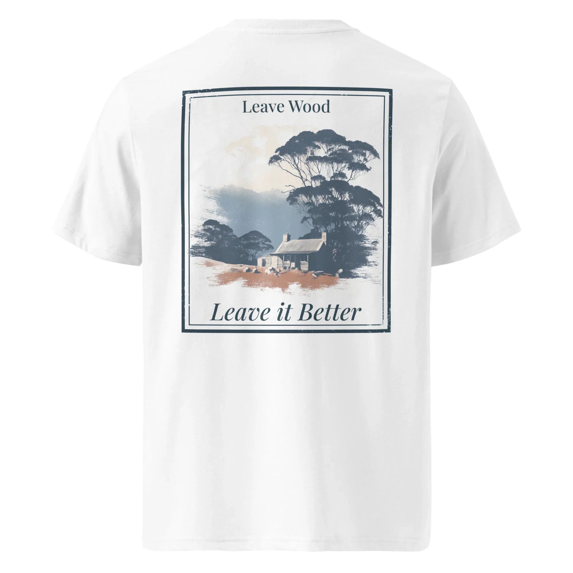 White organic tee with large back print « Leave Wood, Leave it Better »