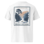 White organic tee back graphic: kayaking in the High Country