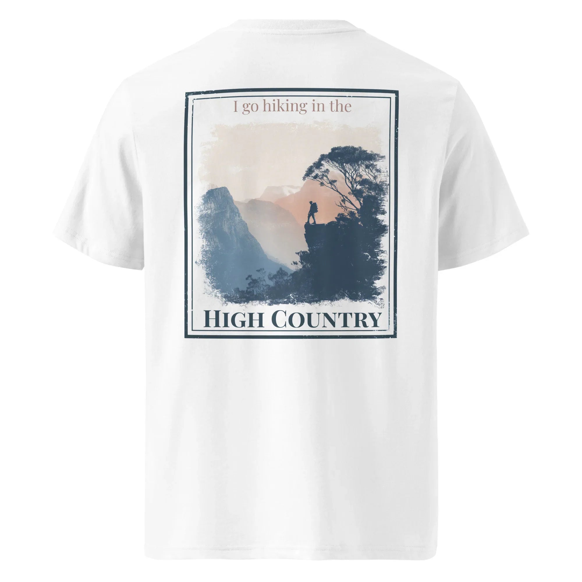 White T-shirt with 'HIGH COUNTRY' back hiking graphic