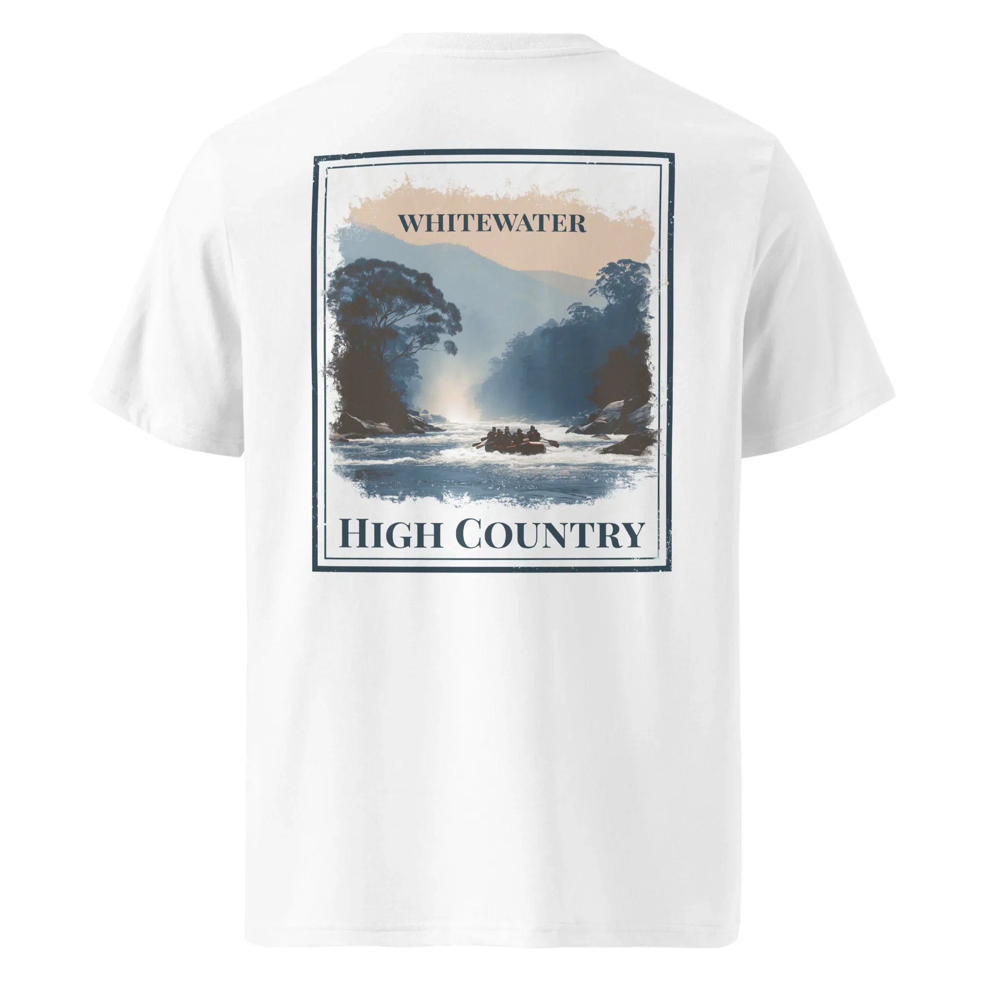 White Organic Tee with back “Whitewater High Country” graphic print