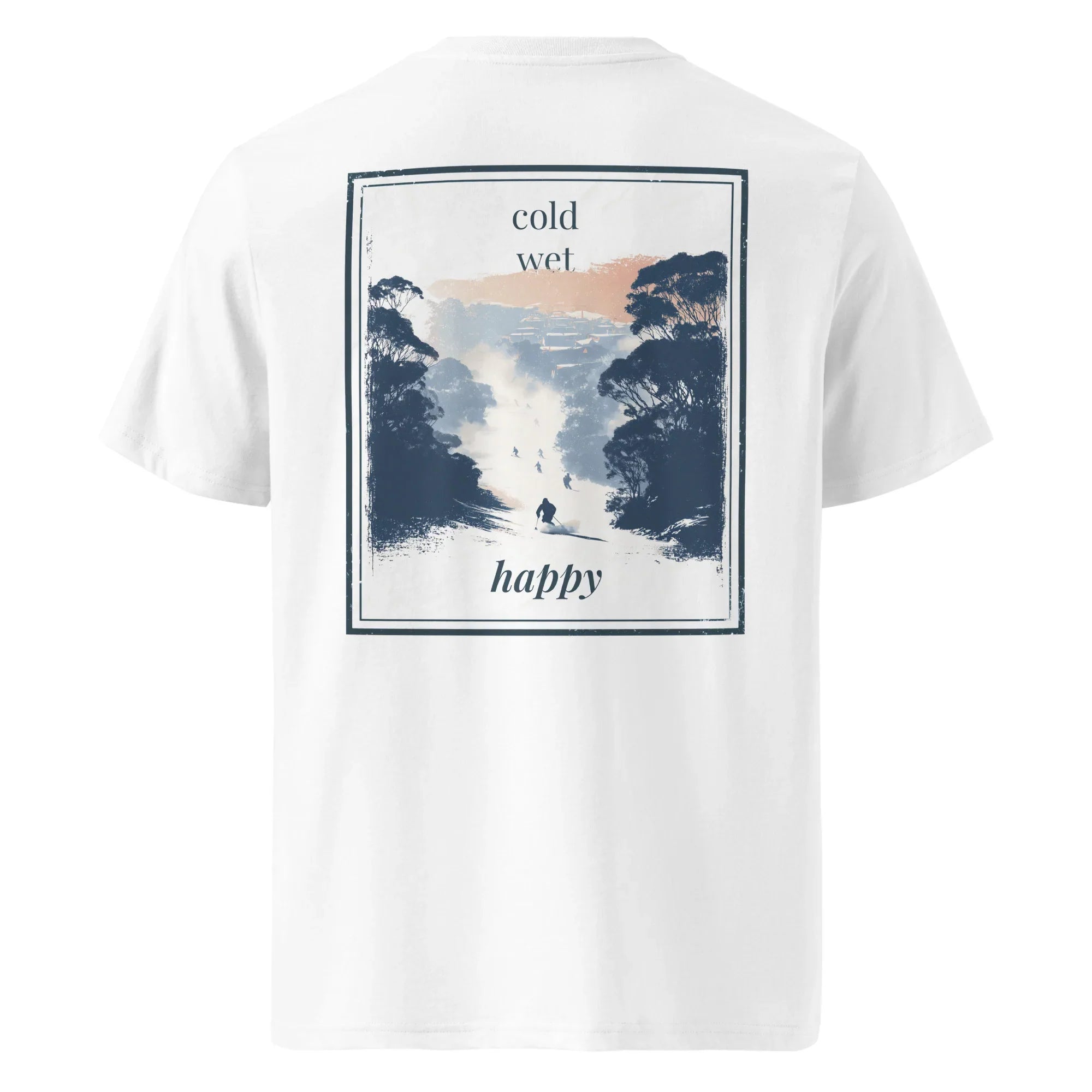 Organic tee, Rückenprint „cold wet happy“, weißes T‑Shirt