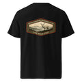 Organic Tee in black with back hunting club graphic and deer illustration