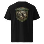 Black organic tee with High Country Trail Club back emblem graphic