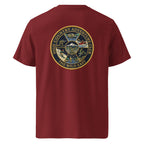 Organic Adventure Club T-shirt, burgundy back view with circular crest print