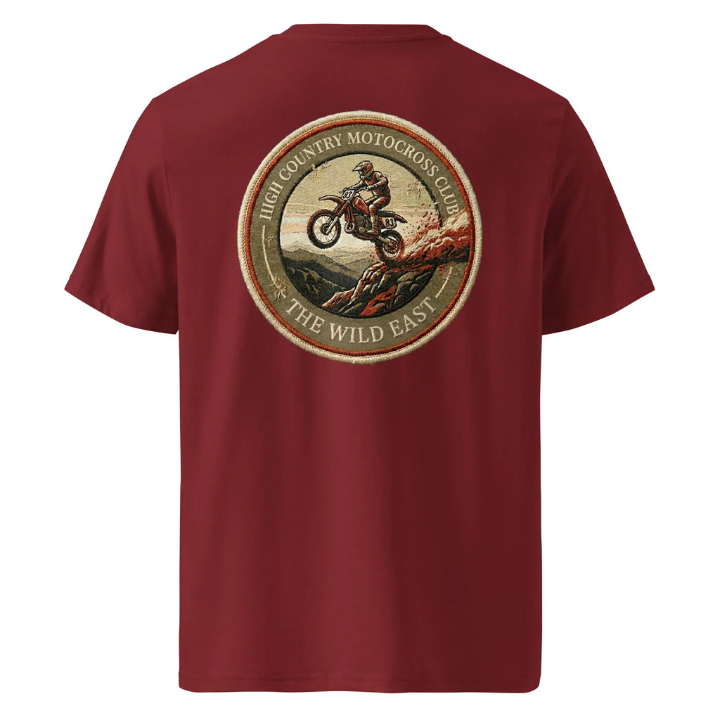 HC Motocross Club organic T‑Shirt, Burgund, rundes Rückenlogo
