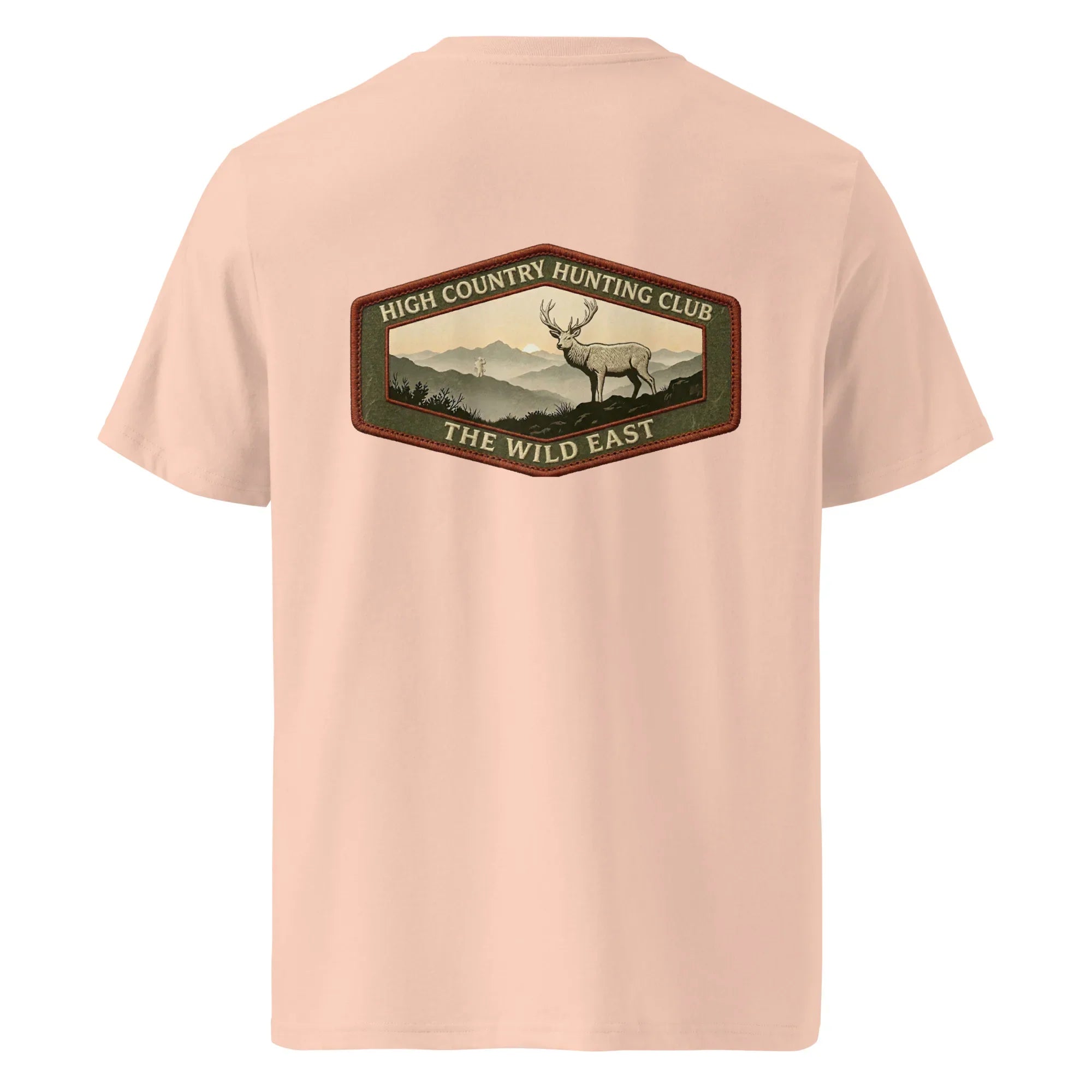 Organic tee in hellrosa with deer hunting club front graphic print