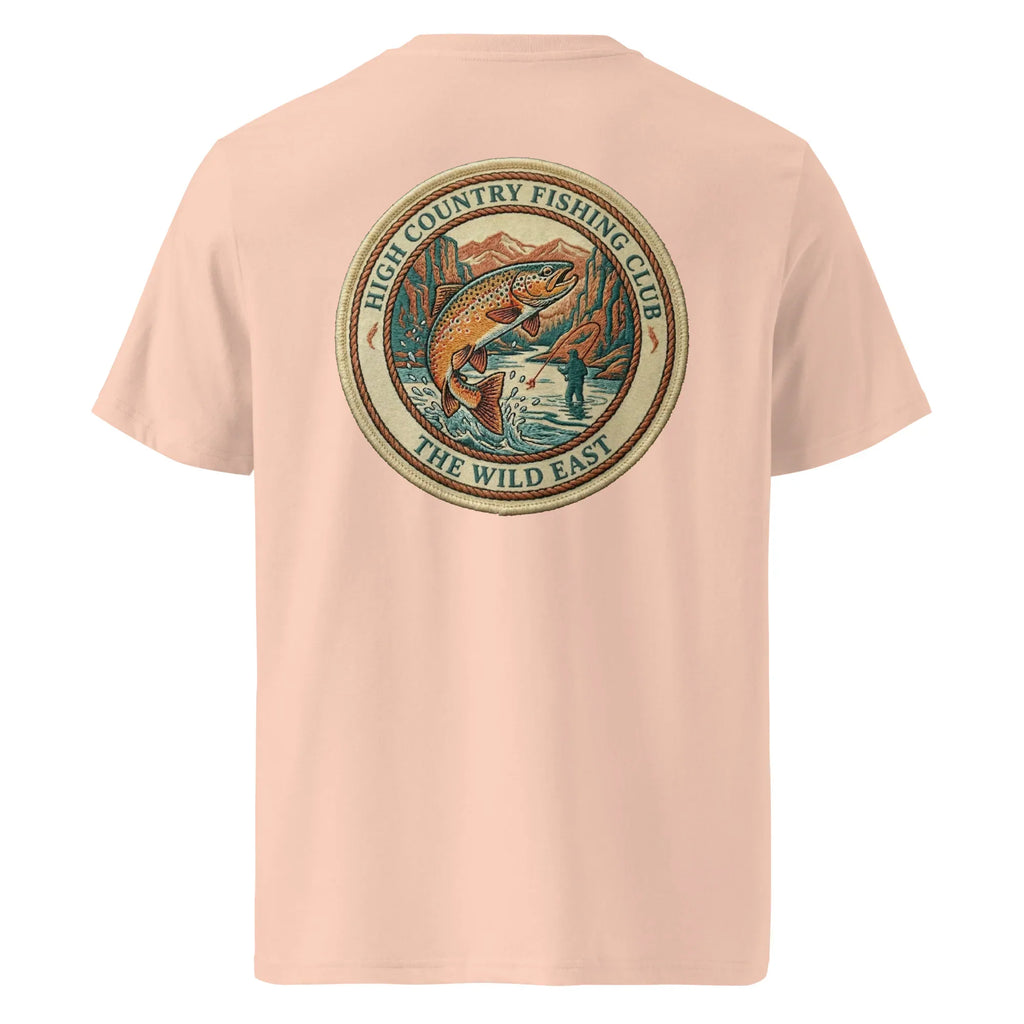 Organic Tee in Fraiche Peche with back circular logo and fish illustration