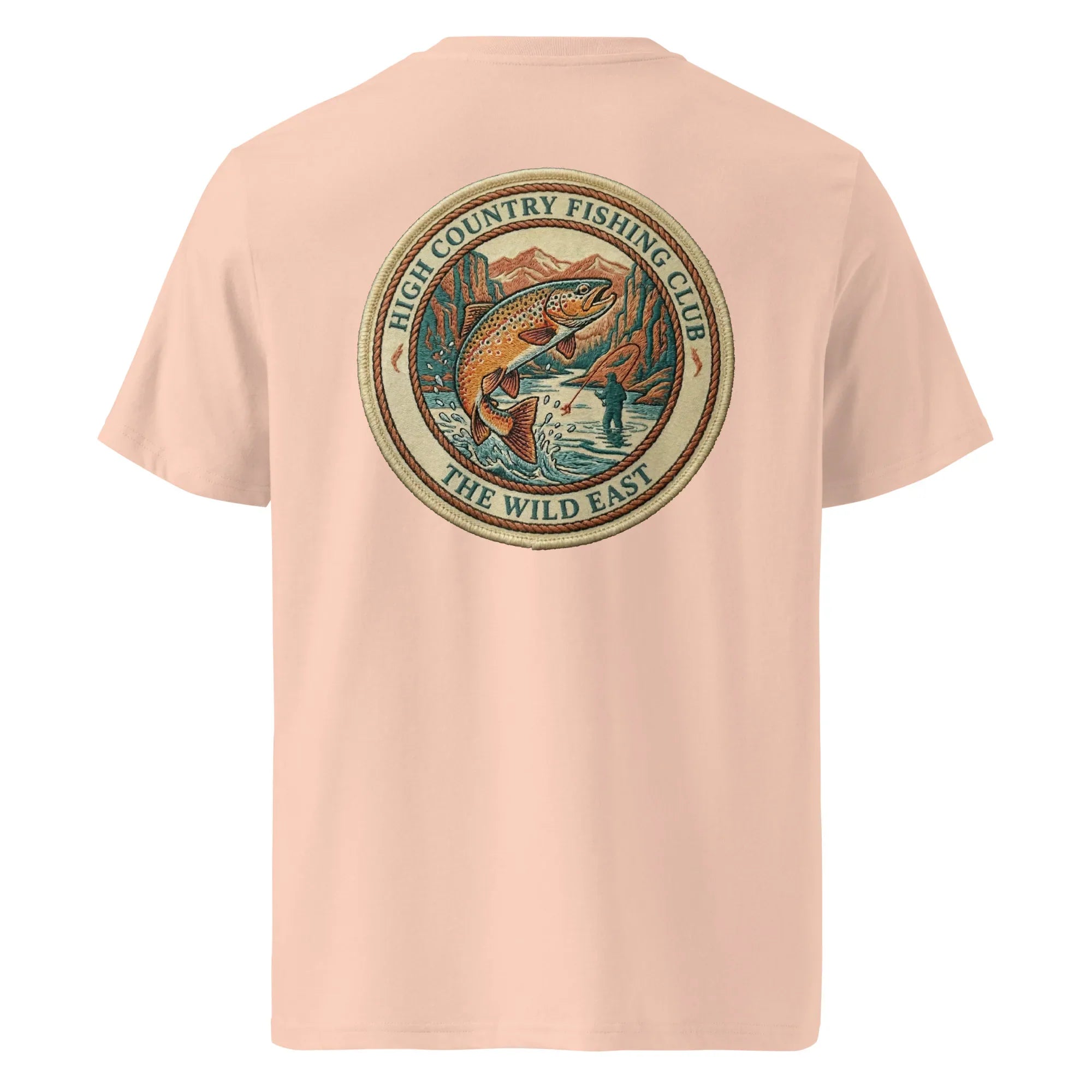 Organic Tee in Fraiche Peche with back circular logo and fish illustration
