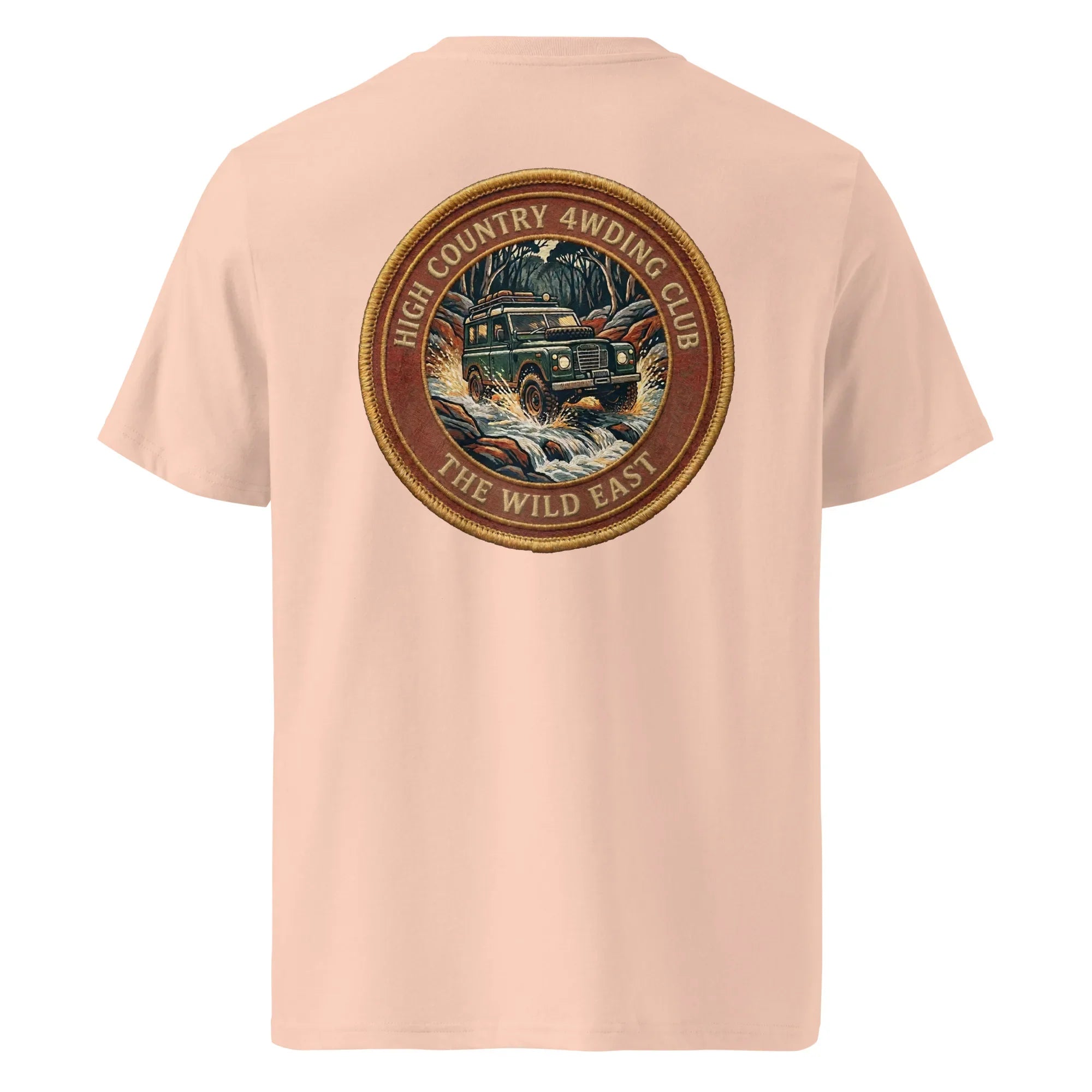 Organic Tee - 4WD Club, pink T-shirt with back circular 4WD club logo