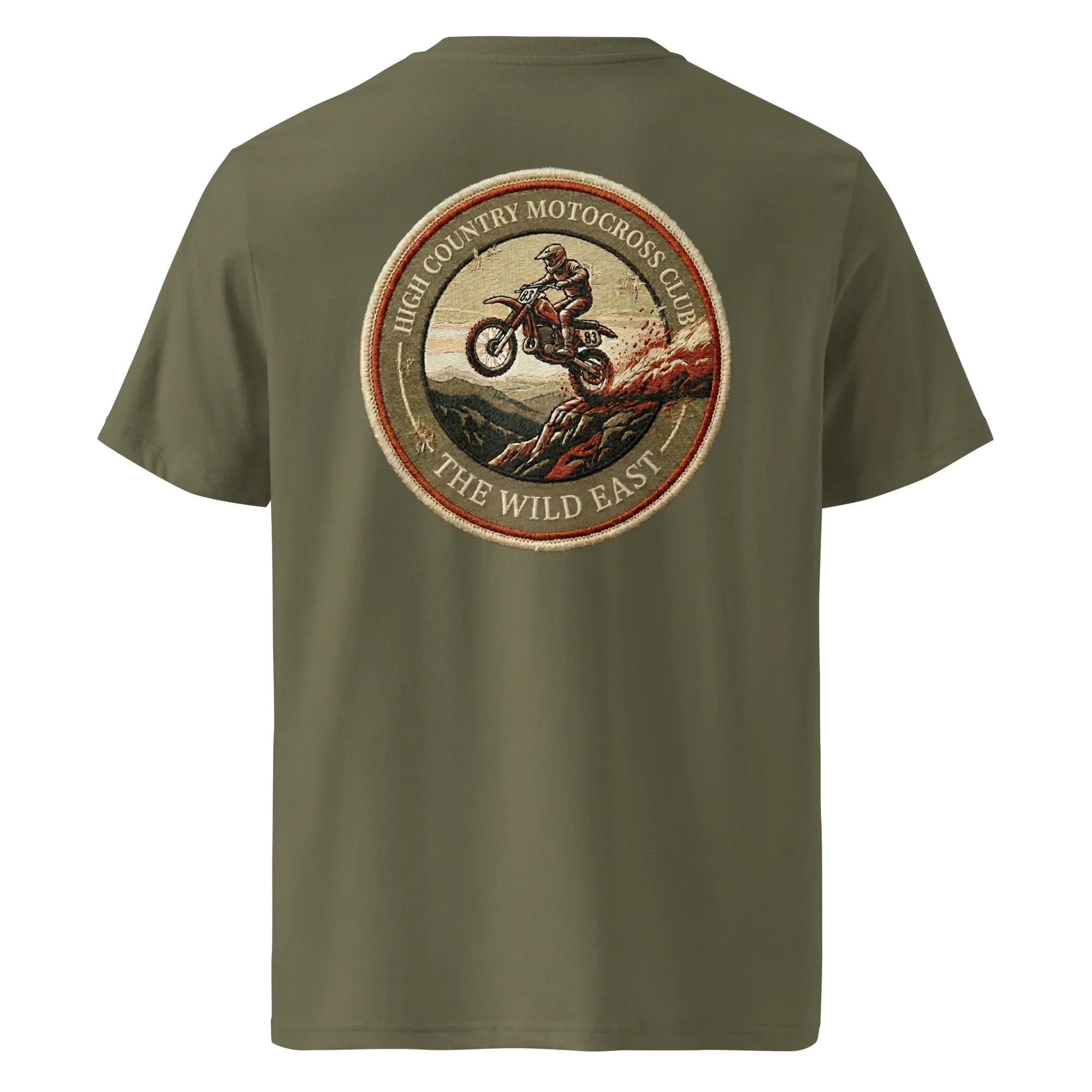 HC Motocross Club Unisex T-Shirt Desert Dust mit rundem Rückenlogo und Motorradgrafik