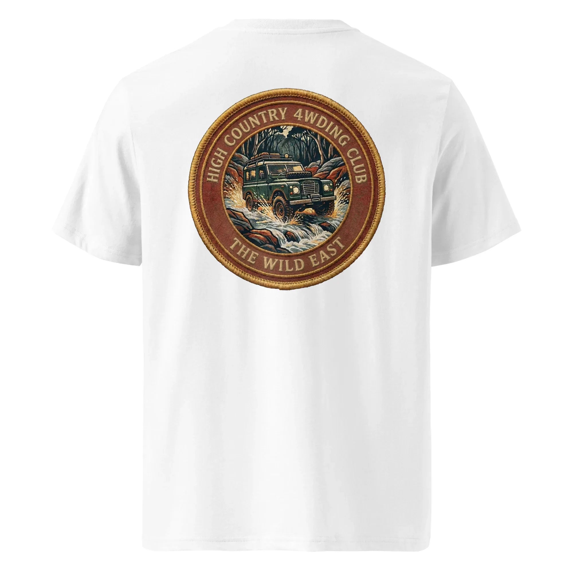 Organic Tee - 4WD Club, white T-shirt with back circular 4WD club logo