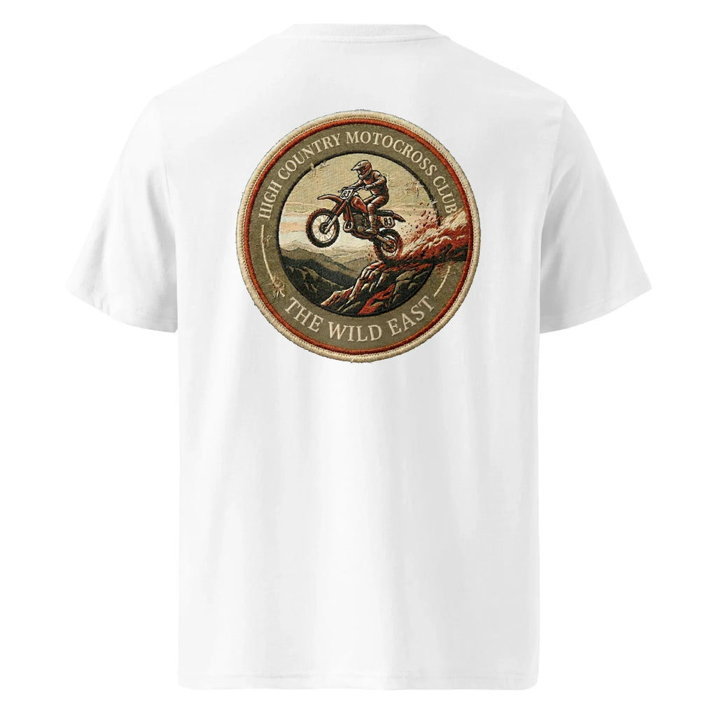 HC Motocross Club organic T‑Shirt, Weiß, Rückansicht mit Patch